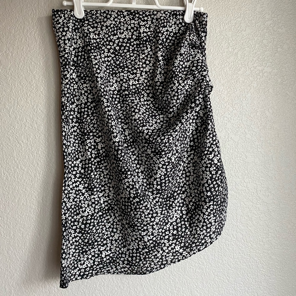 Black and White Floral Asymmetrical Skirt
